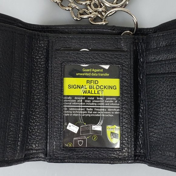 Men's RFID Signal Blocking Motorcycle Wallet with Chain Black - Picture 8 of 12